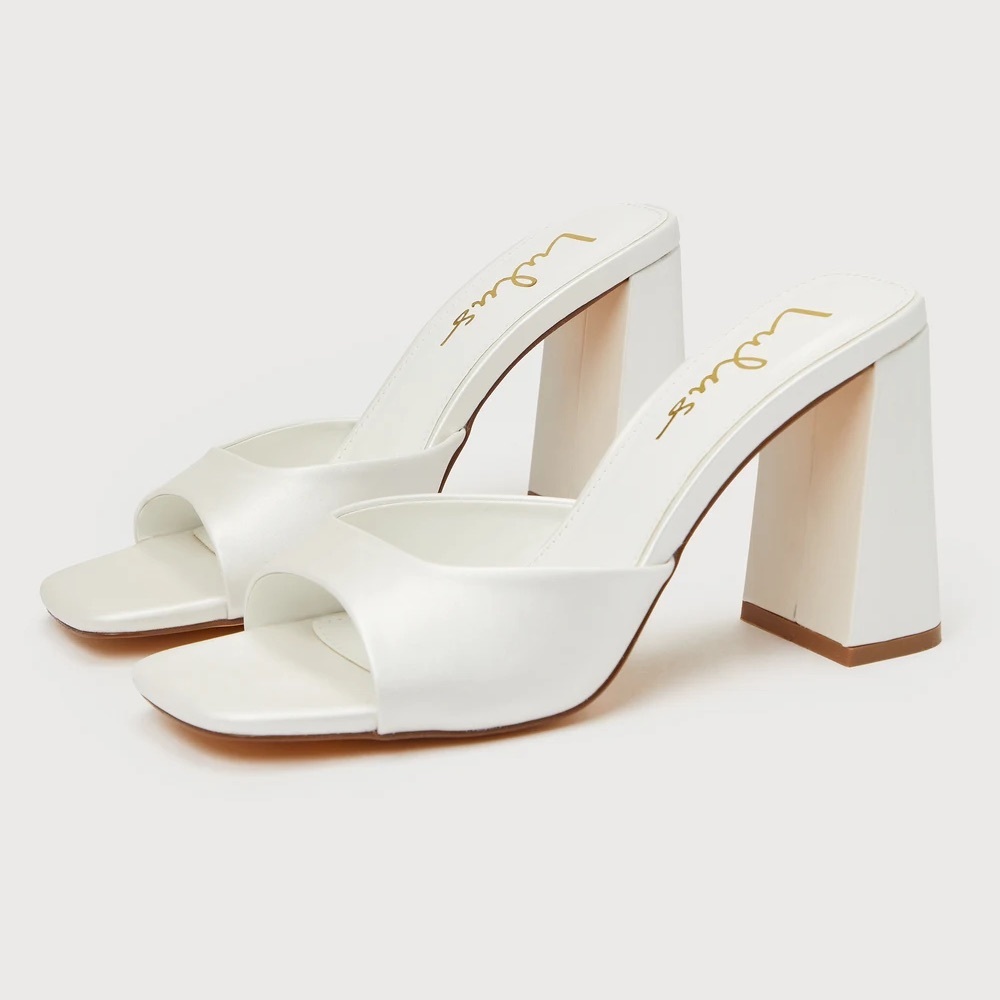 Preslie White Satin High Heel Slide Sandals- worn once